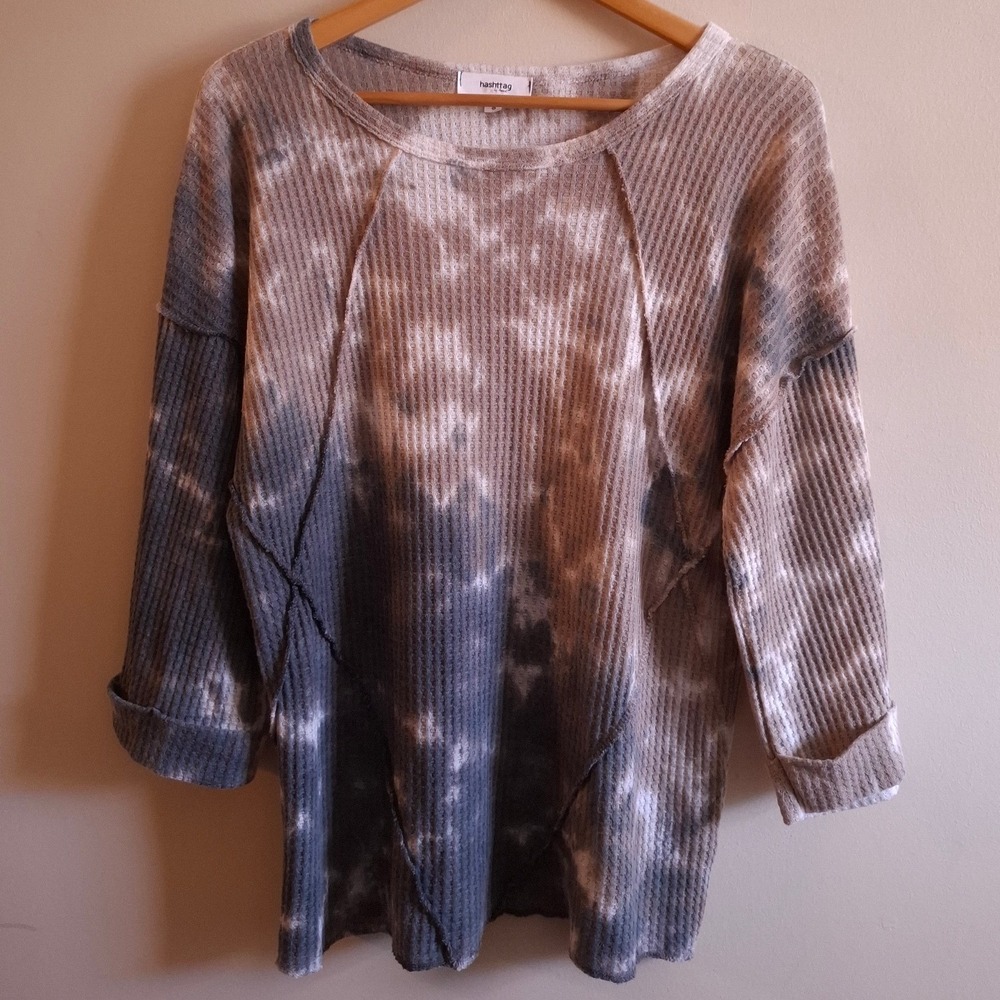 Fairy Grunge Waffle Knit Sweater Camo Scoop Neck Oversized Cozy Goblincore Sz S